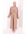 Çapraz Bağlamalı İpli Elbise 6083 Somon