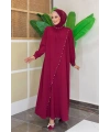 Çapraz Parça Görünümlü İncili Elbise 3879 Bordo