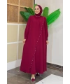 Çapraz Parça Görünümlü İncili Elbise 3879 Bordo