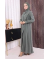Çapraz Parça Görünümlü İncili Elbise 3879 Mint