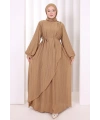 Çiçek Broş Detaylı Elbise 6094 Taba