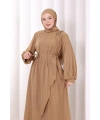 Çiçek Broş Detaylı Elbise 6094 Taba