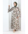 Çiçek Desen Elbise 7002 Haki