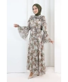 Çiçek Desen Elbise 7002 Haki
