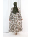 Çiçek Desen Elbise 7002 Haki