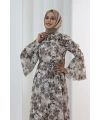 Çiçek Desen Elbise 7002 Kahverengi