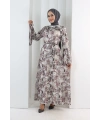 Çiçek Desen Elbise 7002 Mürdüm