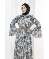Çiçek Desen Elbise 7002 Siyah