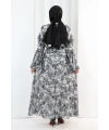 Çiçek Desen Elbise 7002 Siyah