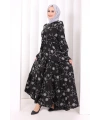 Çiçekli Nakışlı Elbise 6091 Ekru