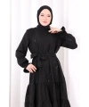 Çiçekli Nakışlı Elbise 6091 Siyah
