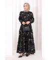 Çiçekli Nakışlı Elbise 6091 Vizon