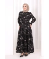 Çiçekli Nakışlı Elbise 6091 Vizon