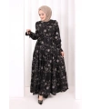 Çiçekli Nakışlı Elbise 6091 Vizon