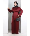 Çin Düğme Detaylı Pantolon Tunik İkili Takım 8714 Bordo