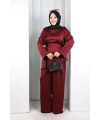 Çin Düğme Detaylı Pantolon Tunik İkili Takım 8714 Bordo