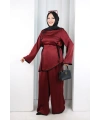 Çin Düğme Detaylı Pantolon Tunik İkili Takım 8714 Bordo