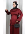 Çin Düğme Detaylı Pantolon Tunik İkili Takım 8714 Bordo