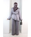 Çin Düğme Detaylı Pantolon Tunik İkili Takım 8714 Gri