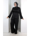 Çin Düğme Detaylı Pantolon Tunik İkili Takım 8714 Siyah