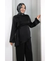 Çin Düğme Detaylı Pantolon Tunik İkili Takım 8714 Siyah