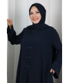 Çin Düğme Detaylı Şallı Ferace 7013 Lacivert