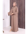 Dantel Detay Şallı Namaz Feracesi 6010 Vizon