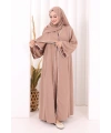 Dantel Şeritli Abaya Elbise Şal Üçlü Takım 6074 Somon