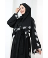 Dantelli Şallı Abaya 7095 Siyah