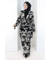 Desenli Kimono Takım 8712 Siyah