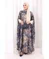 Desenli Şallı Elbise 6076 Lacivert