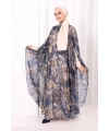 Desenli Şallı Elbise 6076 Lacivert