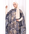 Desenli Şallı Elbise 6076 Lacivert