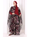 Desenli Şallı Elbise 6076 Siyah