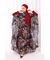 Desenli Şallı Elbise 6076 Siyah