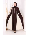 Dubai Biyeli Fermuarlı Ferace 7050 Kahverengi