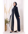 Dubai Biyeli Fermuarlı Ferace 7050 Lacivert