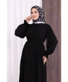 Düğme Detay Elbise 6055 Siyah