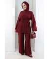 Düğme Detay İkili Takım 8711 Bordo