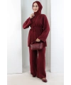 Düğme Detay İkili Takım 8711 Bordo