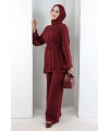 Düğme Detay İkili Takım 8711 Bordo