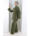 Düğme Detay İkili Takım 8711 Haki