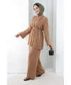 Düğme Detay İkili Takım 8711 Taba