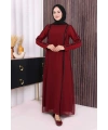 Düğme Detaylı Elbise 3919 Bordo
