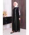 Düğme Detaylı Elbise 3919 Siyah-Ekru