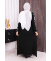 Düğme Detaylı Elbise 3919 Siyah-Ekru