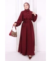 Düğme Detaylı Elbise 6097 Bordo