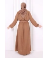 Düğme Detaylı Elbise 6097 Taba