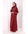 Düğme ve Şerit Detay Elbise Şal Hediye! 6060 Bordo