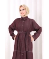 Düğmeli Denim Elbise 7070 Bordo